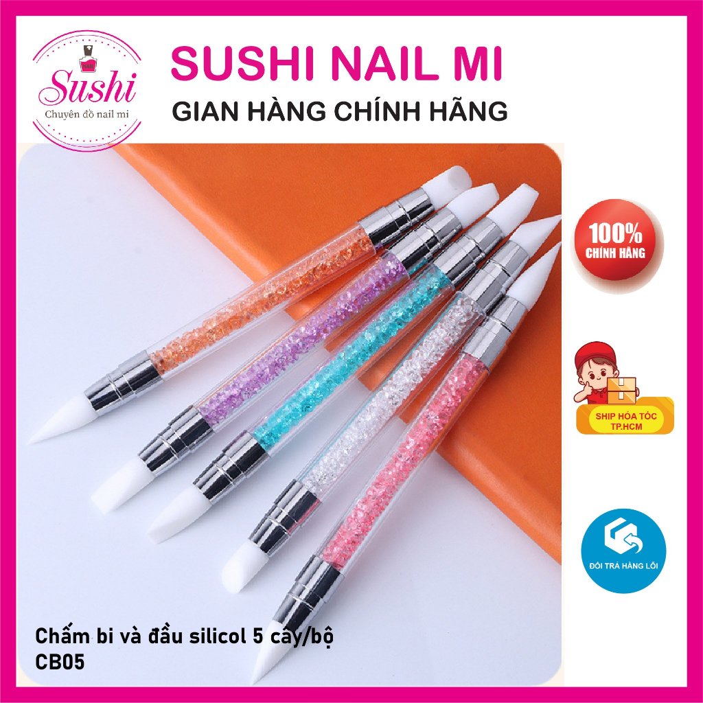 Bộ bút chấm bi  - Set bút chấm bi silicon vẽ nail, vẽ móng 5 cây - Sushi Nail Mi