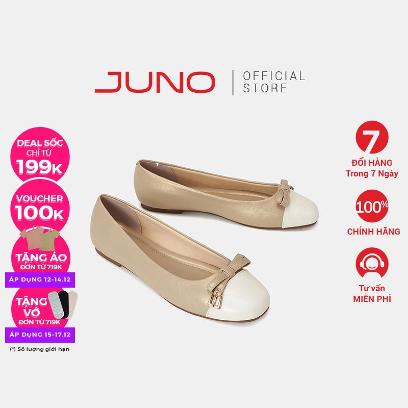 Giày Búp Bê Nữ 1cm Thời Trang JUNO Ballerina Trang Trí Nơ BB01140