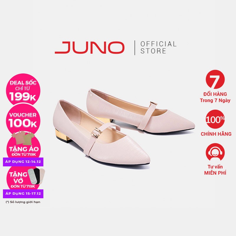 Giày Búp Bê 3cm Nữ Thời Trang JUNO Cao Gót Trang Trí Khoá BB03102