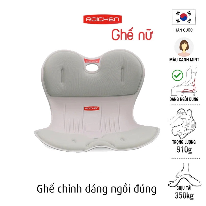 [Roichen Minh Ngọc]Ghế chỉnh dáng ngồi đúng Roichen Nữ màu xanh mint, nhập khẩu chính hãng Hàn Quốc