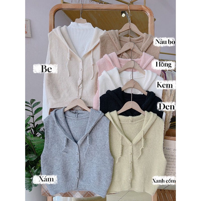Áo len ghile mũ cúc ngọc cài cùng màu cực xinh hàng Qc A346