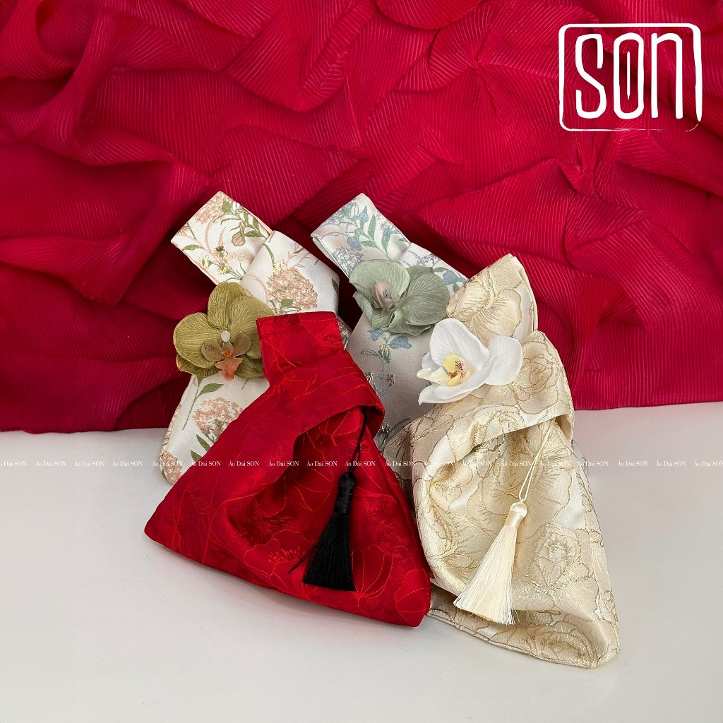 Túi xách nữ gấm Hoa Son phụ kiện mix cùng áo dài