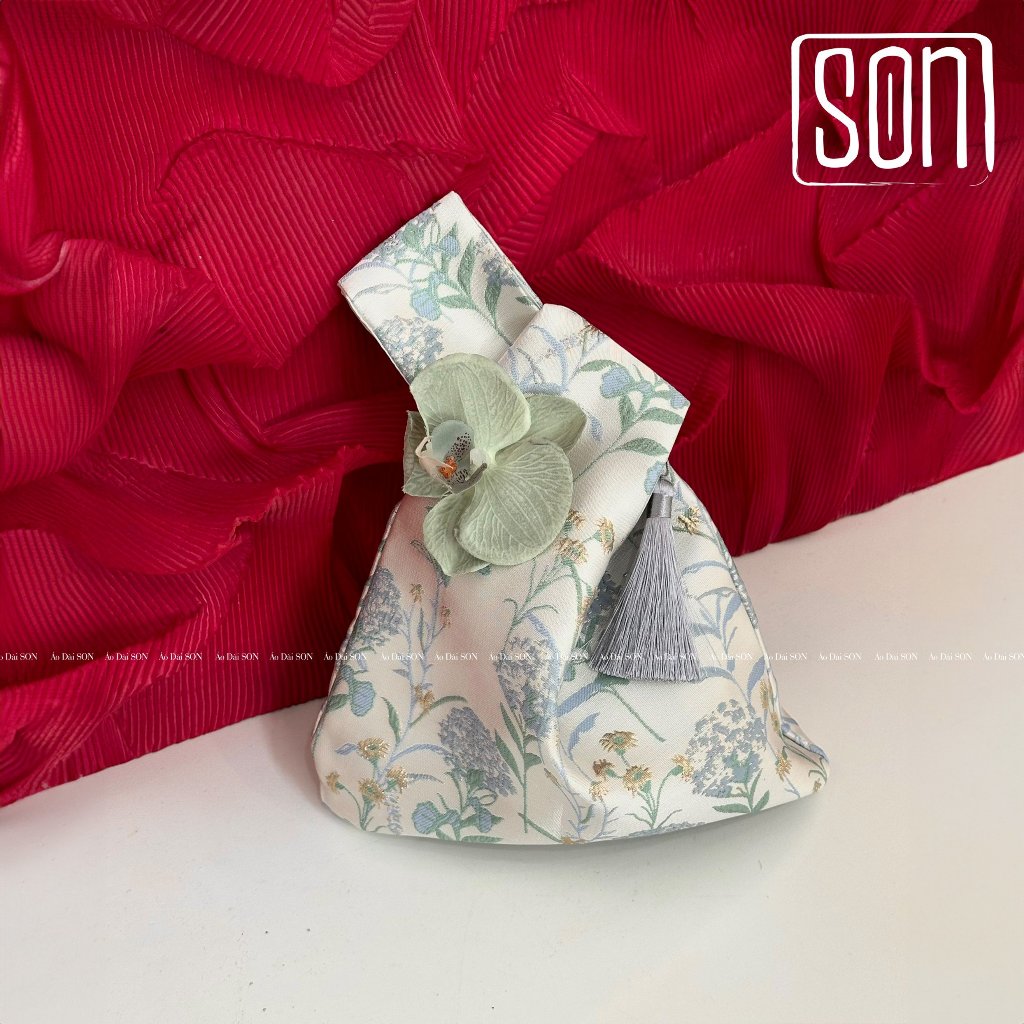 Túi xách nữ gấm Hoa Son phụ kiện mix cùng áo dài