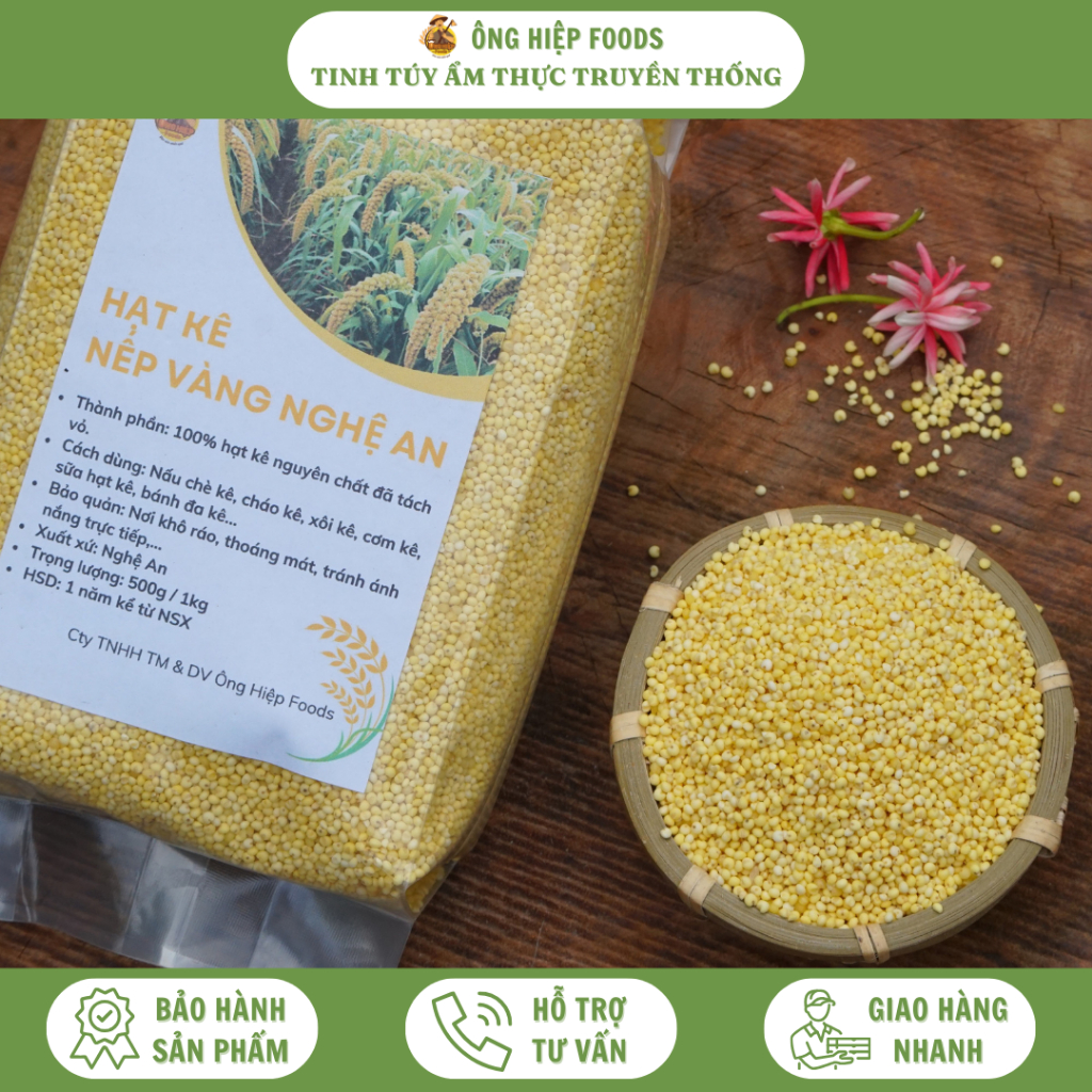 Hạt kê nếp vàng Nghệ An nguyên chất - Đã tách vỏ, dẻo, thơm, hút chân không - Ông Hiệp Foods