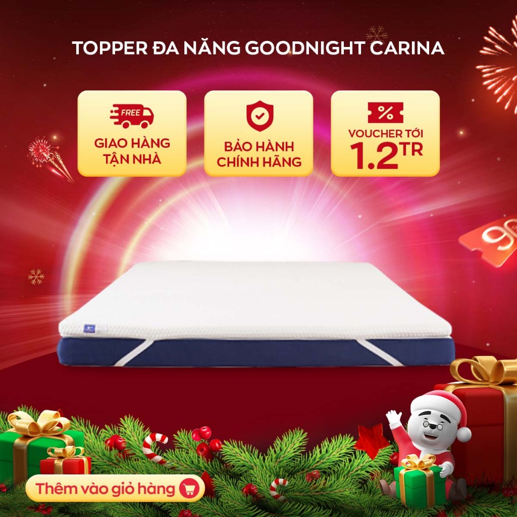 Topper tiện nghi Memory foam Goodnight Carina siêu mát, bọc vải tản nhiệt 3 inch Ultra