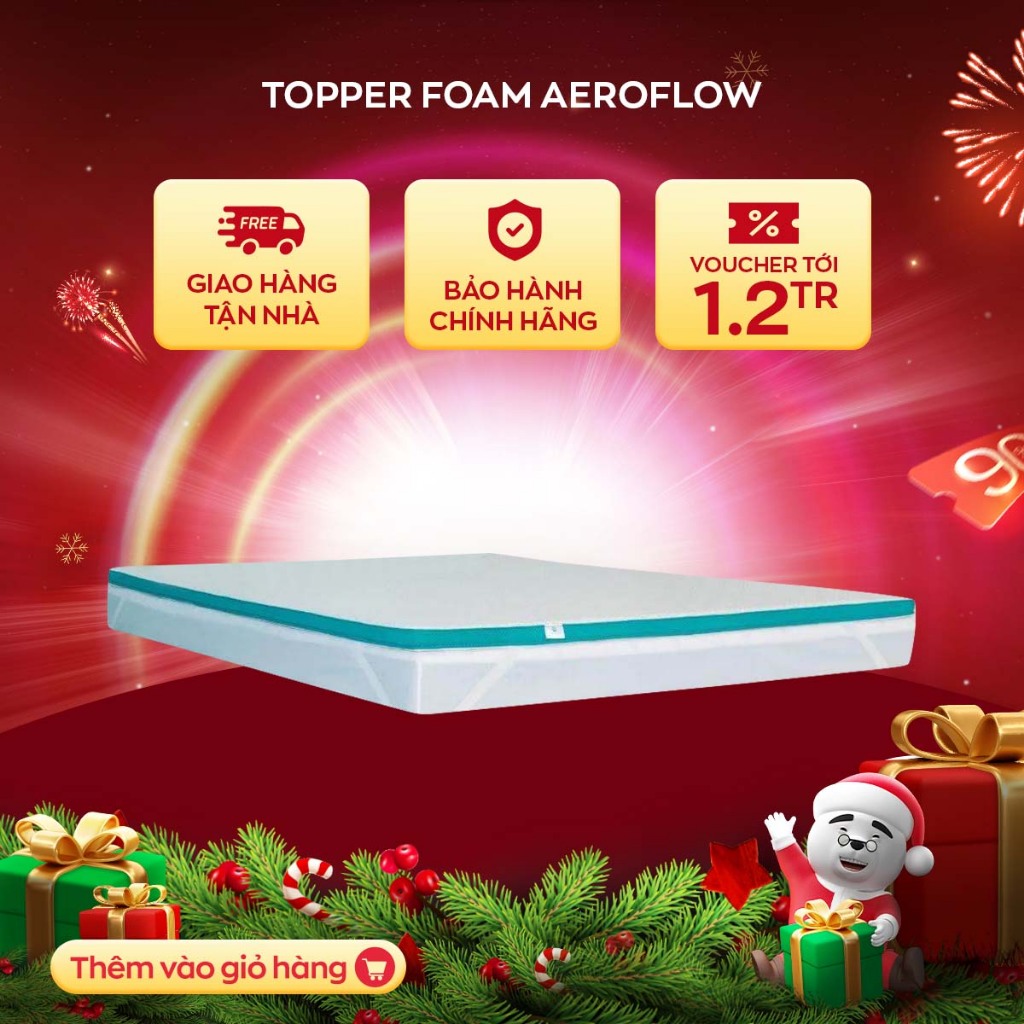 Topper nệm Foam cao cấp Aeroflow đa năng êm ái vượt trội thiết kế 2 mặt dùng 2 mùa đông hè phân phối độc quyền Vua Nệm