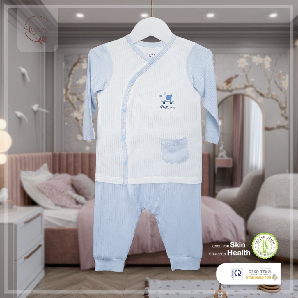 Bộ quần áo trẻ em dài tay cài lệch vải sợi tre LUXRY