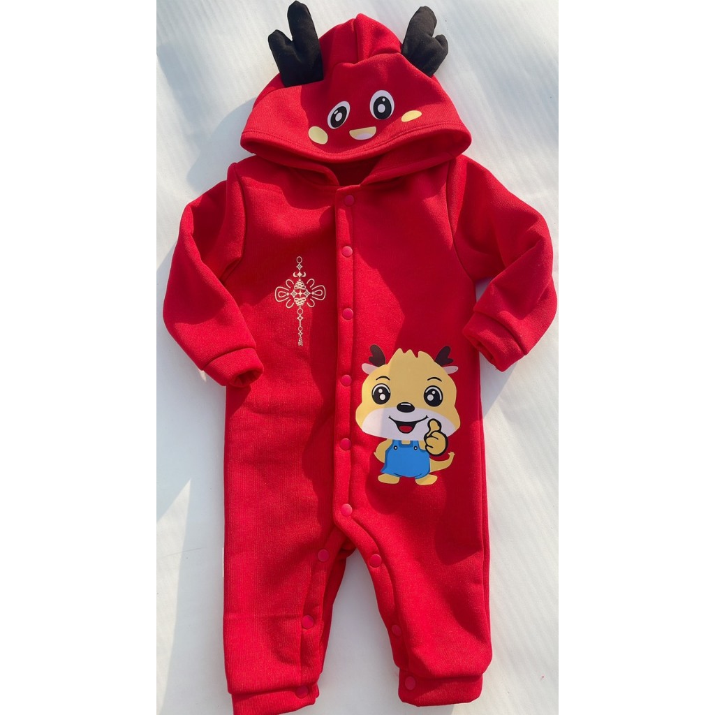 Body Tết Tài Lộc Cho Bé, Bộ Liền Thân Dài Tay Kèm Mũ Cho Trẻ từ 3-12kg