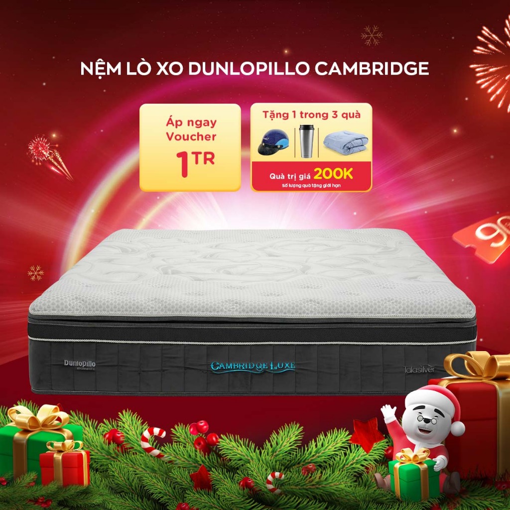 Nệm Lò xo Dunlopillo Cambridge Luxe kháng khuẩn, hỗ trợ và nâng đỡ tối đa bảo hành bởi Vua Nệm