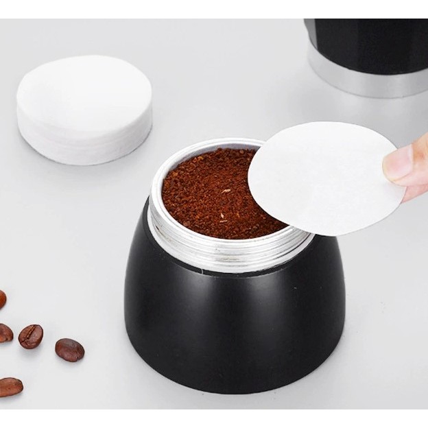 Giấy lọc cà phê màu trắng coffee filter cho ấm Moka pot- hộp 100c