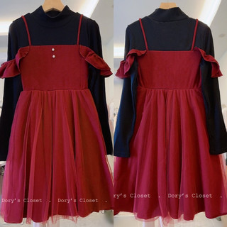 Váy len màu đỏ thiết kế liền áo, váy 2 lớp, chất mềm mịn cho nữ Dory’s Closet (Ảnh thật tại shop )