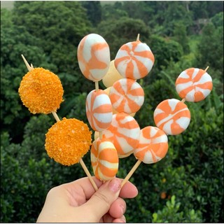 Mô hình bánh bao trứng cá hồi, viên thả lẩu giả mầu cam