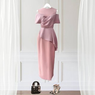 Đầm Bigsize Nữ Mập Fashion Đầm Thiết Kế Bigsize Dự Tiệc Đầm Hồng Phối Lụa Thiết Kế Sang Trọng Che Khuyết Điểm DA0039