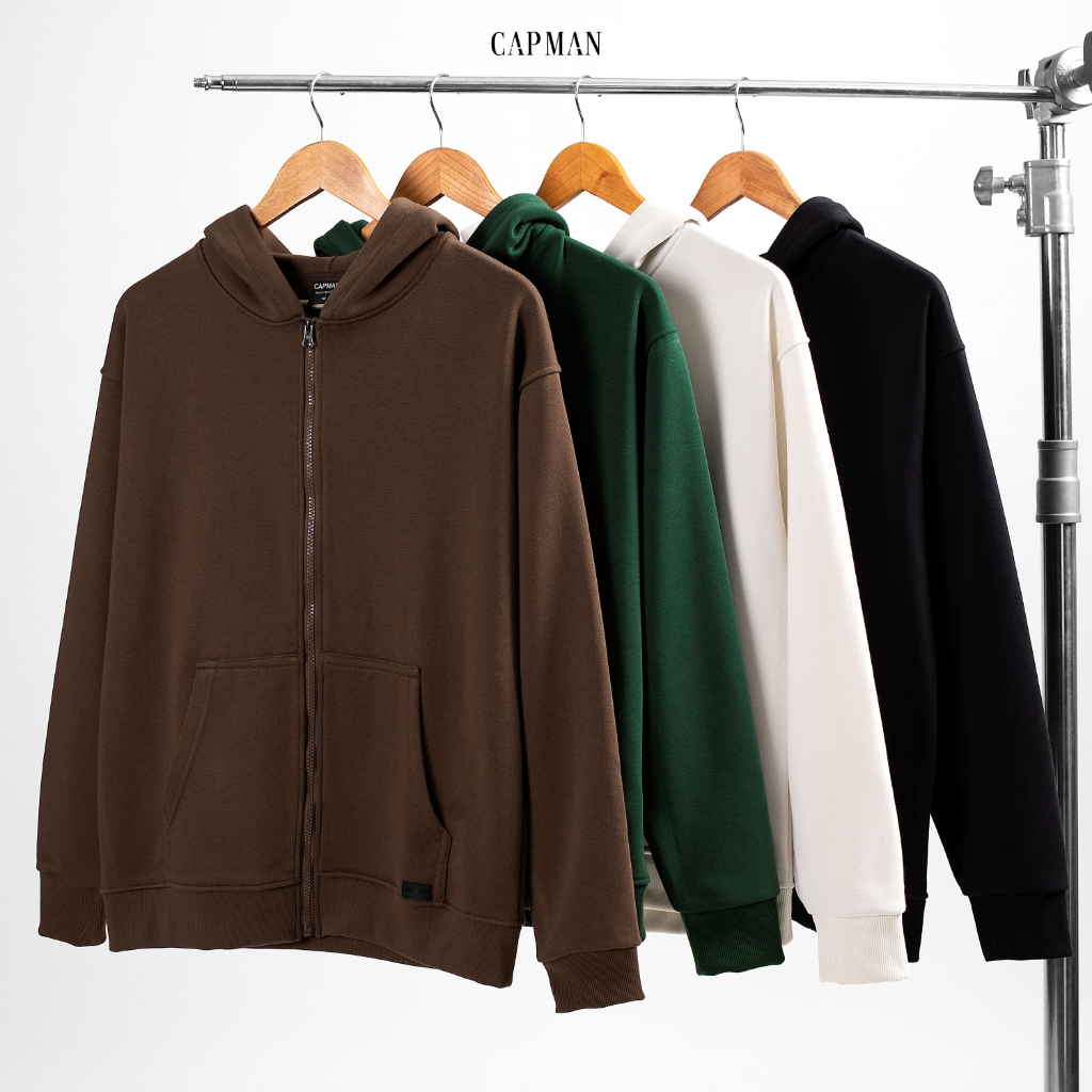 Áo khoác hoodie zip khóa kéo phom rộng unisex Capman Club basic dành cho nam nữ