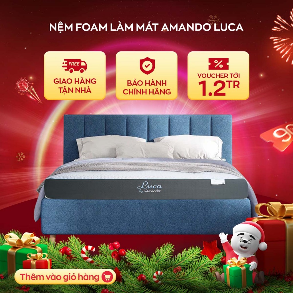 Nệm Memory foam Amando Luca 25cm tại Vua Nệm - Kết hợp hoàn hảo từ than tre, gel lạnh và trà xanh tạo cảm giác dễ chịu