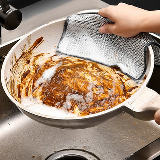 Set 5 Khăn lưới dùng lau chén dĩa chất liệu sợi kim loại chống bám dầu dễ dàng rửa sạch.