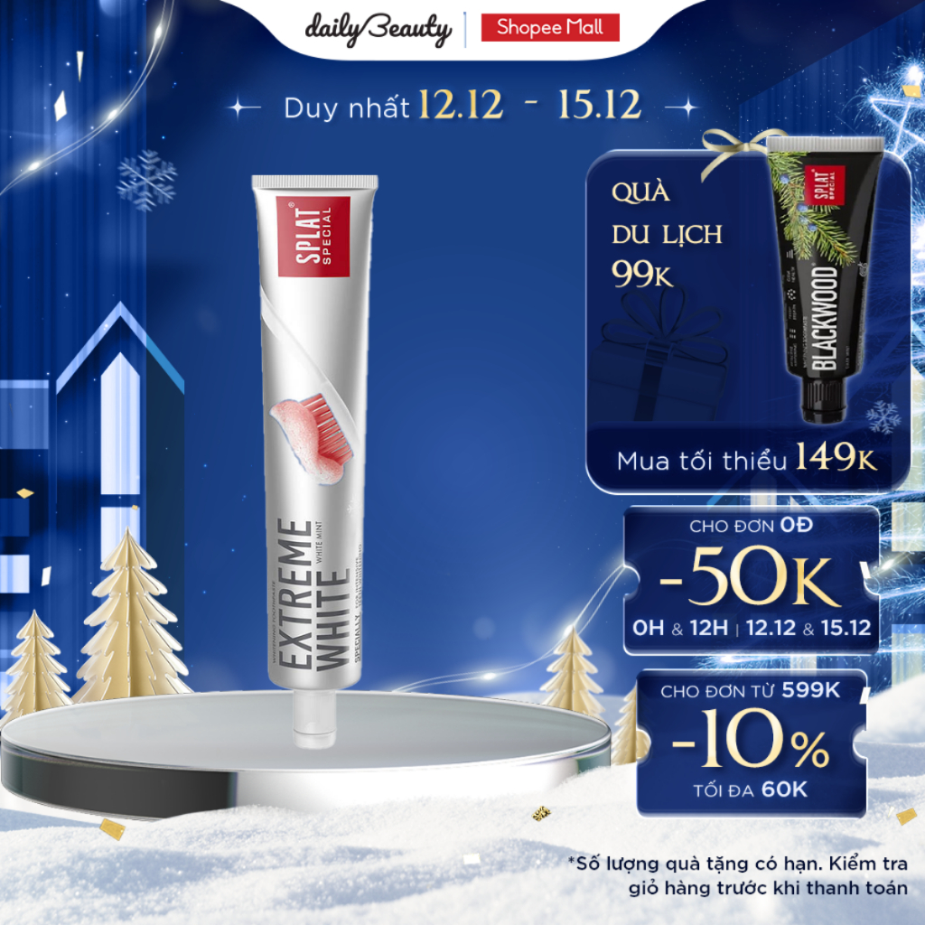 Kem đánh răng trắng răng SPLAT Extreme White giúp làm trắng răng sau 4-6 tuần sử dụng 75ml Daily Beauty