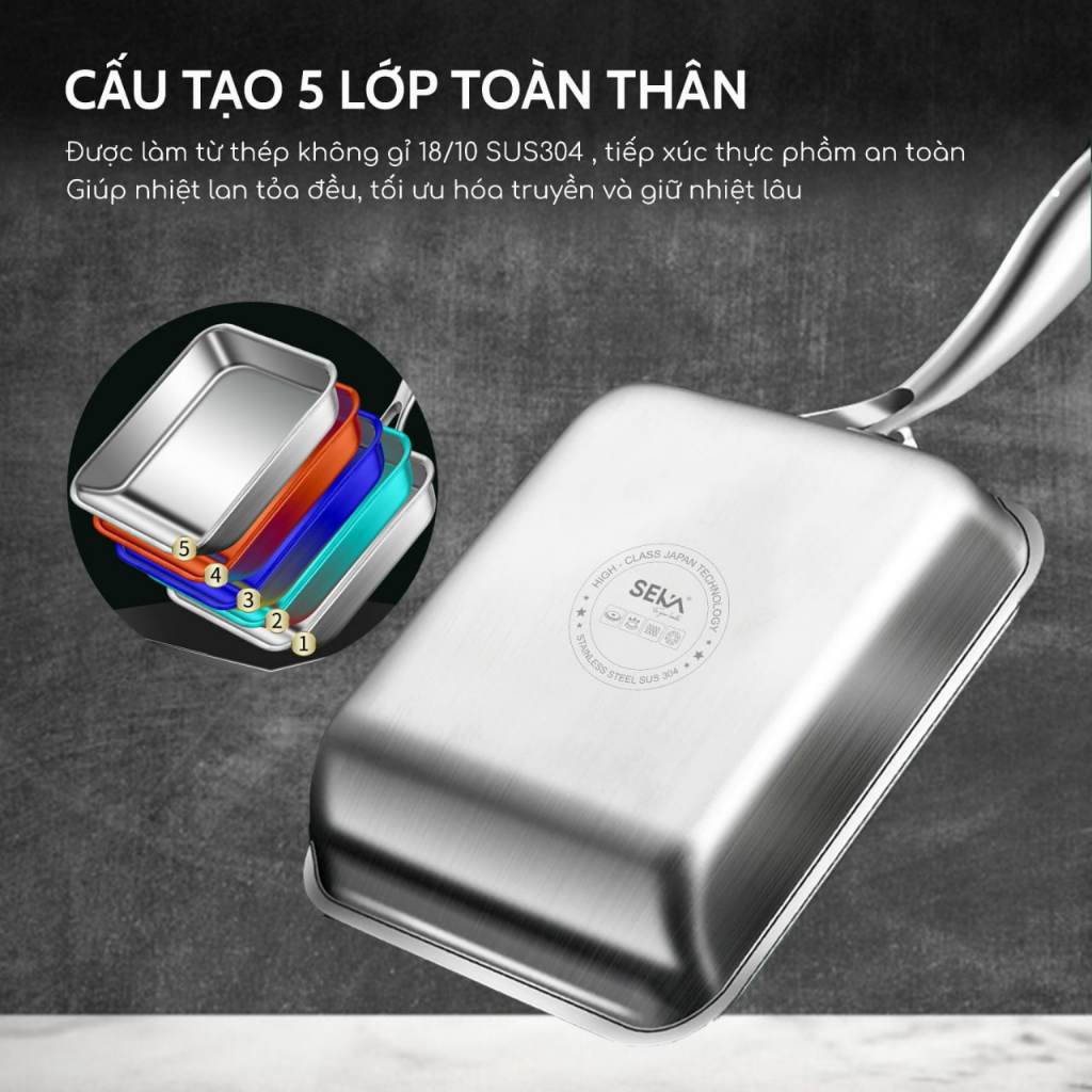 Chảo inox chống dính Seka Sk6020 đáy 5 lớp dẫn nhiệt nhanh toả nhiệt đều dùng cho mọi loại bếp, bảo hành chính hãng