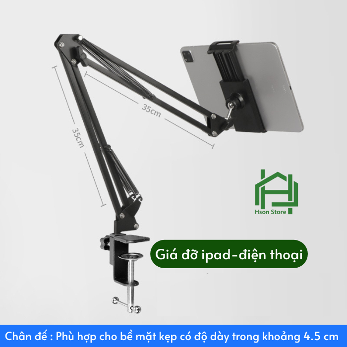 Kẹp ipad giá đỡ máy tính bảng 12.9 inch, giá đỡ điện thoại HSON kẹp cạnh bàn đầu giường xoay 360 độ điều chỉnh mọi hướng