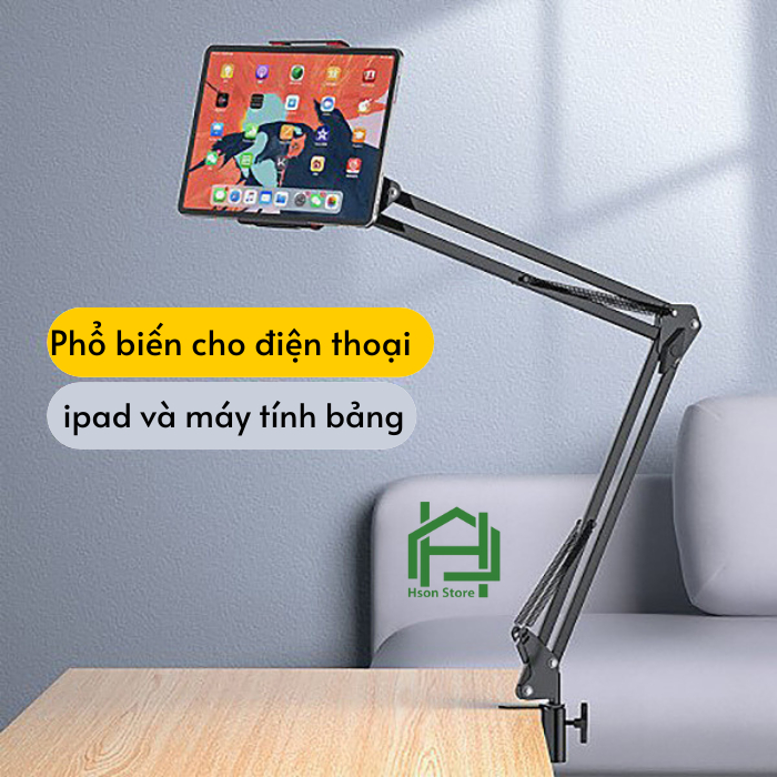 Kẹp ipad giá đỡ máy tính bảng 12.9 inch, giá đỡ điện thoại HSON kẹp cạnh bàn đầu giường xoay 360 độ điều chỉnh mọi hướng