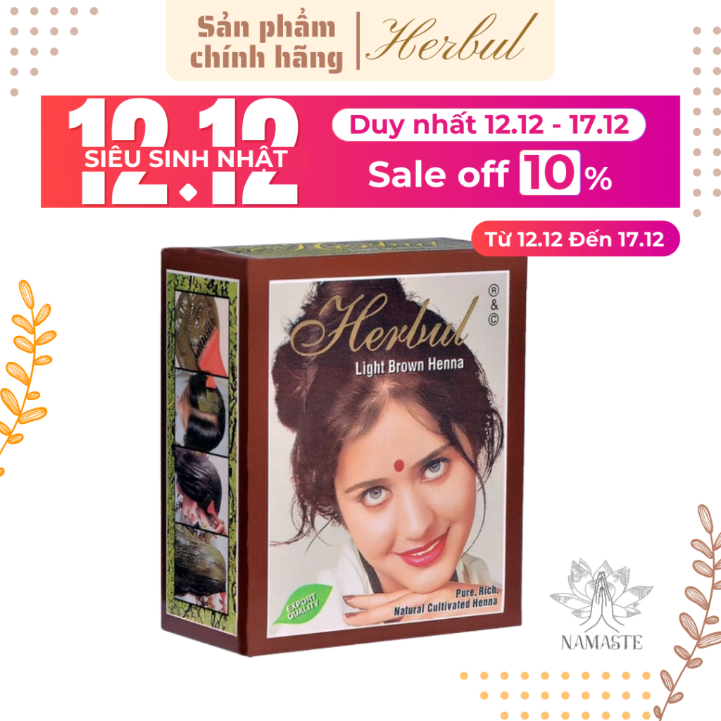 Bột Nhuộm Tóc Màu Nâu Sáng Thảo Dược Phủ Bạc Herbul Henna Xuất Sứ Ấn Độ Lê Bằng Vân