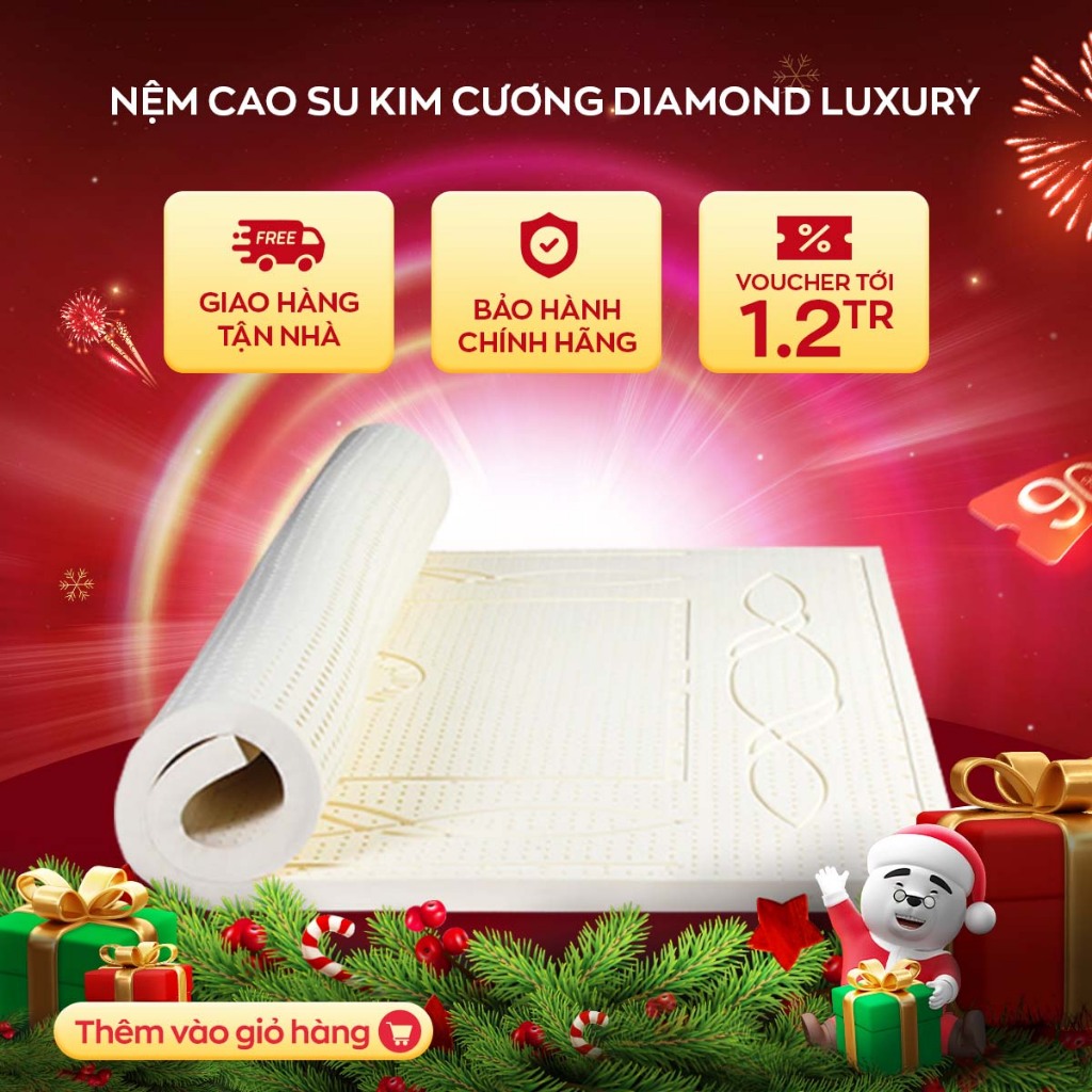 Nệm Kim Cương Diamond Luxury 100% cao su thiên nhiên bảo vệ cột sống bảo hành 12 năm VN