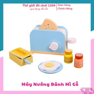 Bộ máy nướng bánh mì cho bé bằng gỗ Bread Maker 14 chi tiết, đồ chơi gỗ nấu ăn Thegioidochoi1104