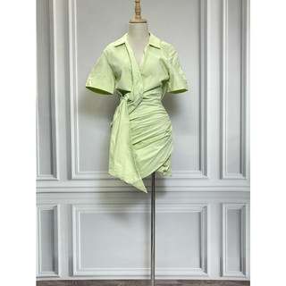V1374 Váy tay ngắn ZARA hàng hiệu chính hãng thời trang nữ màu xanh lá pastel size XS secondhand thanh lý ký gửi