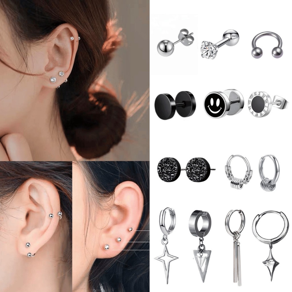 Khuyên tai nụ nam nữ hoa tai xỏ unisex Merin Accessories  phong cách trẻ trung thời trang - Hoa tai tổng hợp
