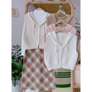  Áo len ghile mũ cúc ngọc cài cùng màu cực xinh hàng Qc A346 