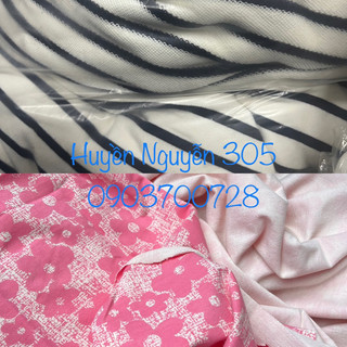 Vải thun da cá hoa tiết Hồng baby + Xọc