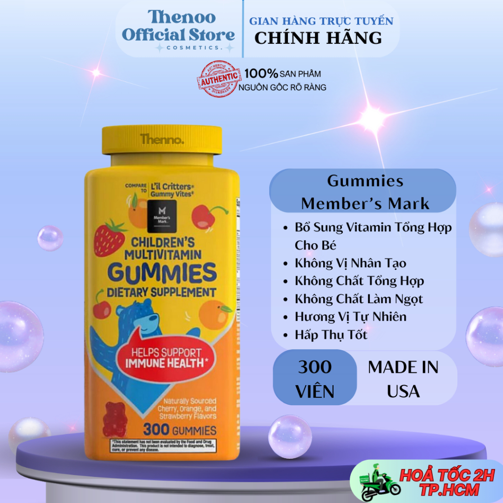 Kẹo Dẻo Bổ Sung Vitamin Cho Trẻ Em Member’s Mark Children’s MultiVitamin Gummies 300 Viên