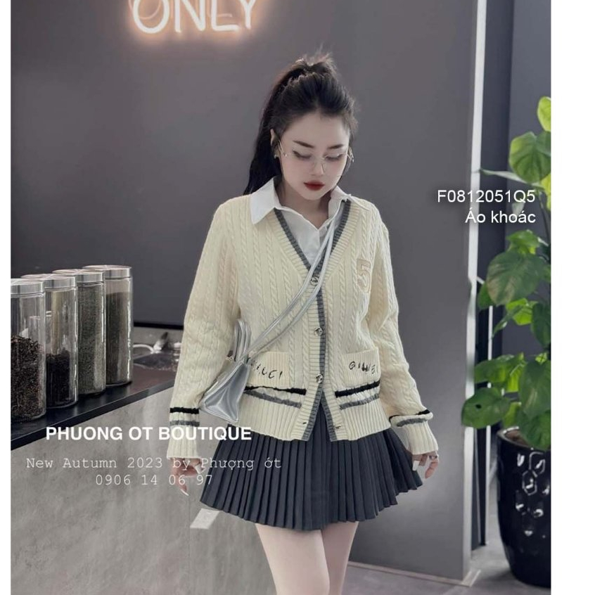 Áo khoác len tay dài cổ tim phối viền màu siêu thời trang!