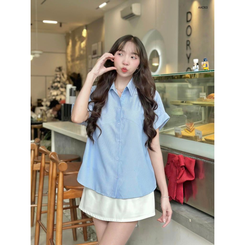 Áo somi kẻ sọc tay gấp line freesize form rộng CHIBEST AAC63