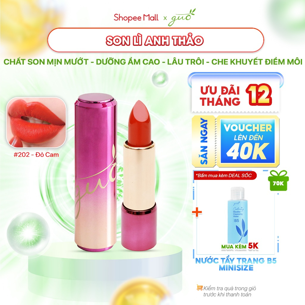 Son Lì Anh Thảo Màu Đỏ Cam Aurora GUO - True Matte Lipstick GUO 5gr