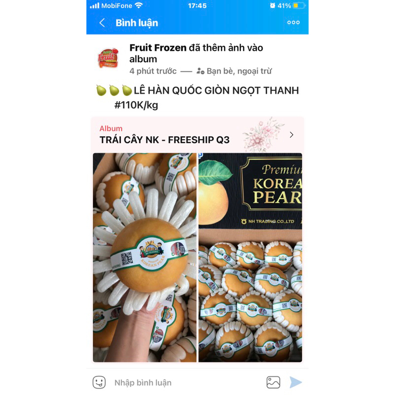 QUẢ LÊ HÀN QUỐC 1trái ~ 465gr