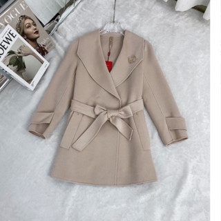 Áo dạ ép lông cừu QCCC dáng lỡ dây đai