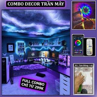 🔥TẶNG RỒNG🔥 COMBO Đèn đám mây sấm chớp trang trí decor trần phòng ngủ,Dây Đèn led chạy đuổi ARGB, combo bông gòn keo xịt