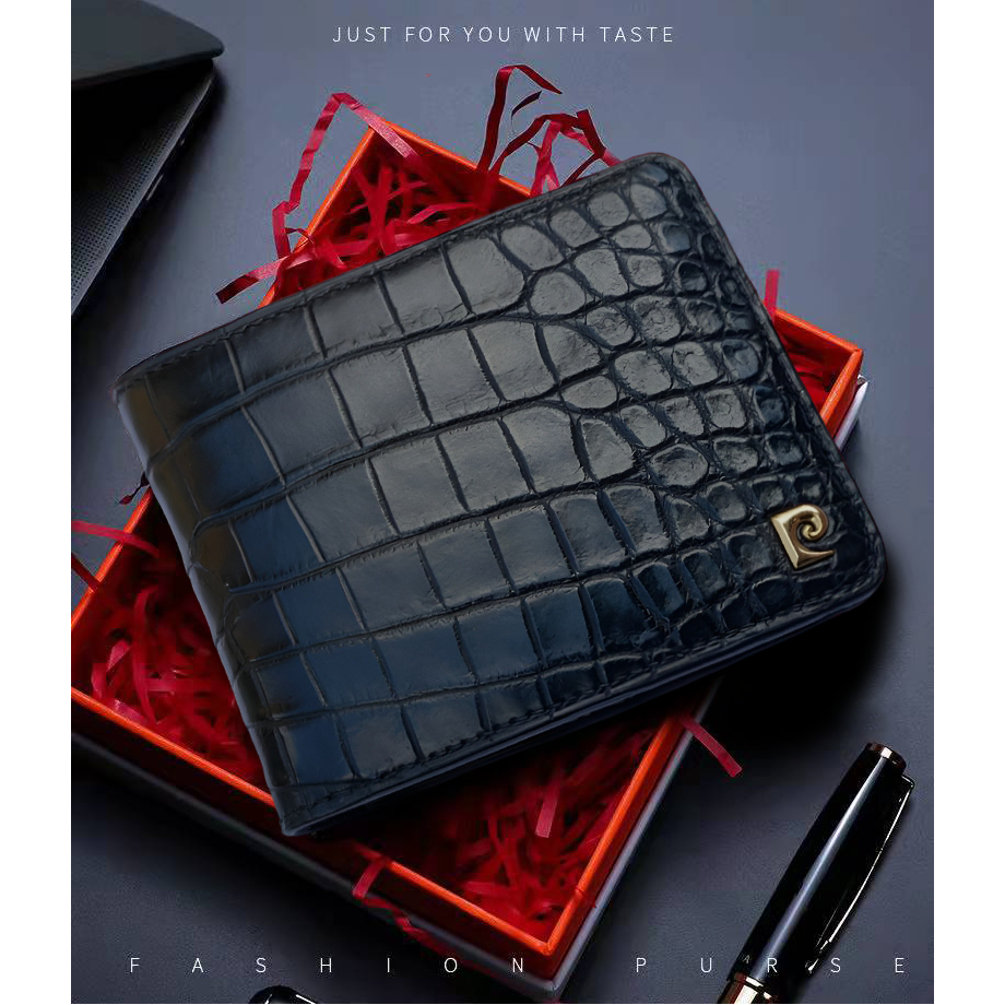 Ví Nam Da Thật Cao Cấp Có Ngăn Khóa Hàng Hiệu Pierre Cardin, Bóp Nam Cao Cấp Hộp Gỗ Làm Quà Tặng