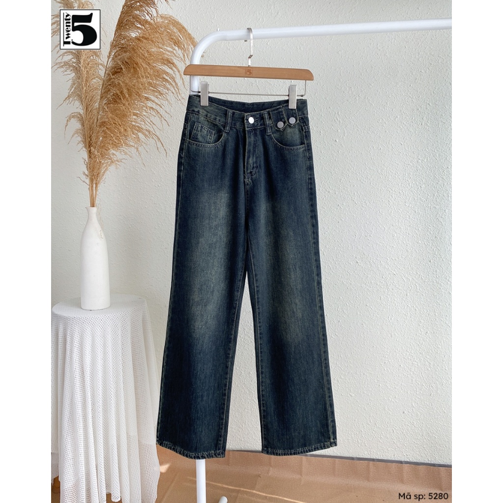 Quần jeans nữ Twentyfive dáng suông rộng cạp cao đỉa đôi 5280