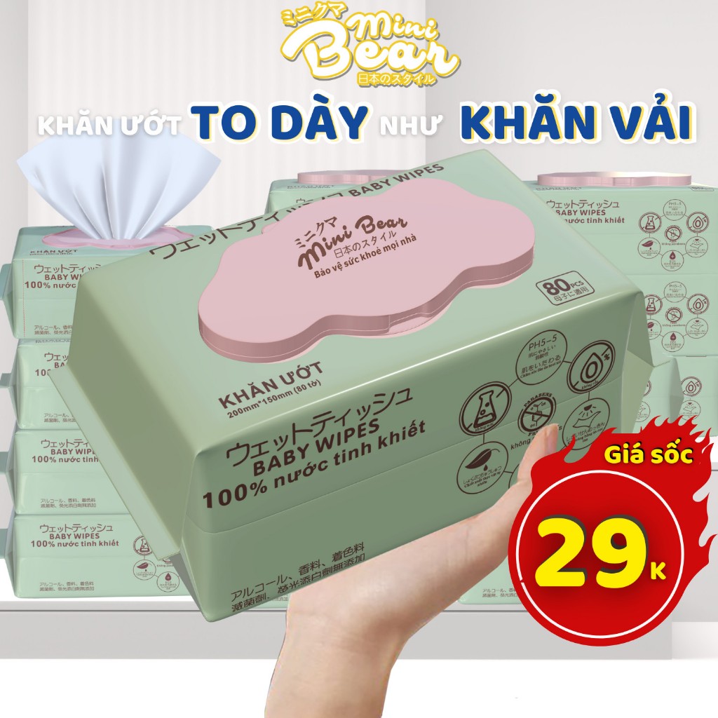 Khăn giấy ướt không mùi MiniBear 1 gói 80 tờ.