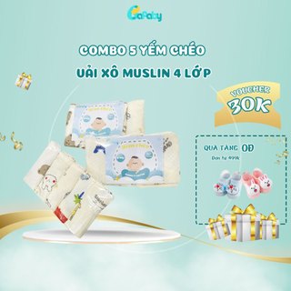  Yếm Xô Muslin Cho Bé Cao Cấp Có Cúc Bấm Điều Chỉnh Tam Giác 4 Lớp BAFABY 332C