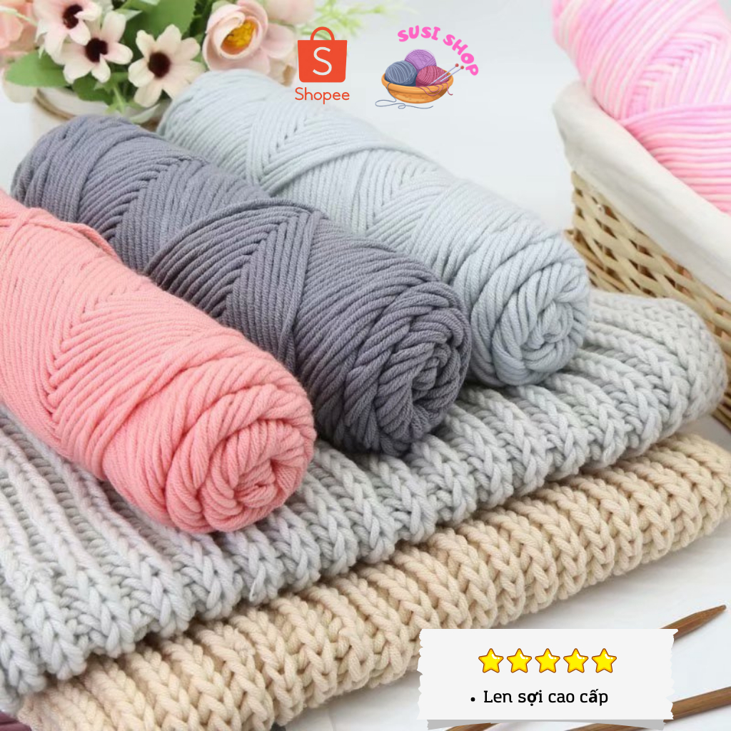 Len Cotton Love, Len Ống sợi 3.5mm cuộn 100g Full 76 màu, chuyên dùng đan móc khăn, găng tay, áo len, túi xách…