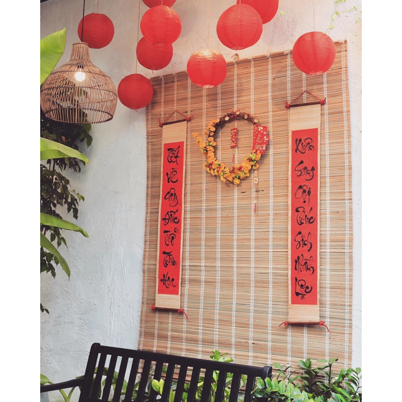 Mành tre trang trí Tết (mành cọ) 1.5mx1.9m. Phông nền mành tre trang trí Tết. Mành tre che nắng giá rẻ.