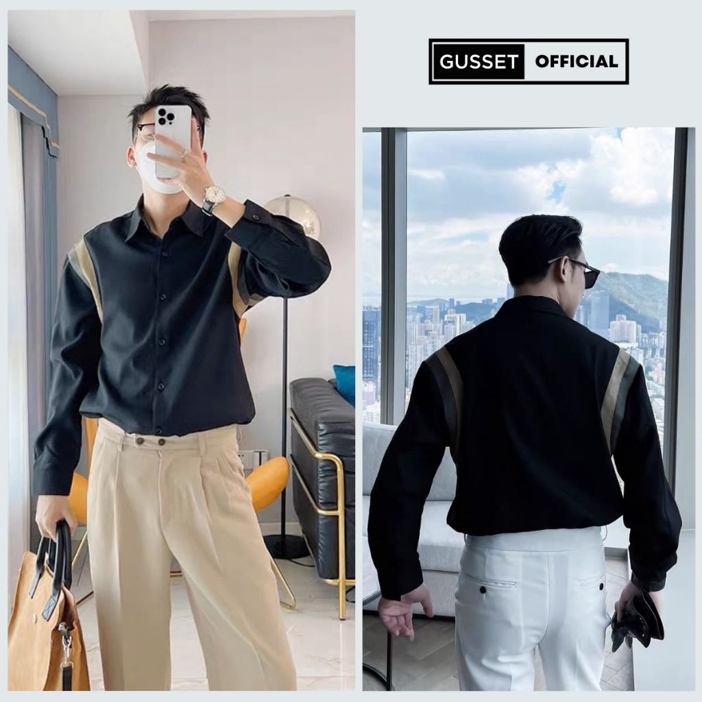 Áo Sơ Mi Nam Dài Tay GUSSET, Áo Sơ Mi Trắng Phối Vai Vải Chéo Mềm Mại Cao Cấp Phong Cách Hàn Quốc SMPRO1