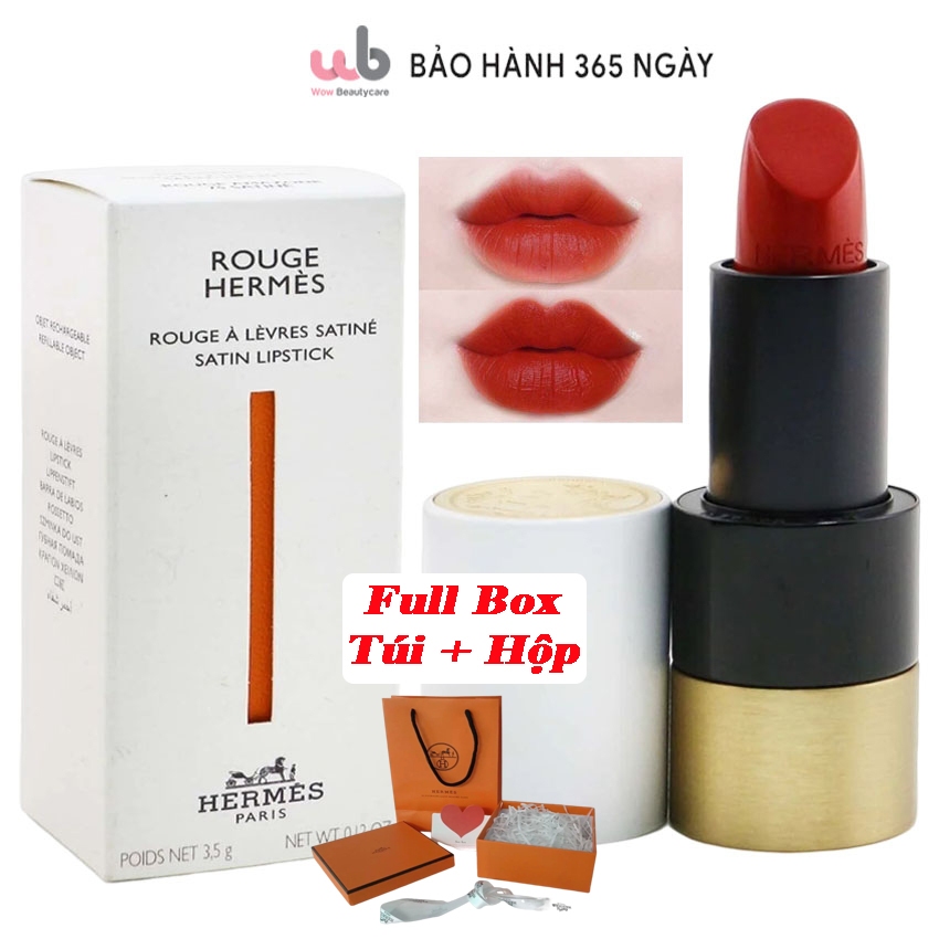 Son Hermes 75,Tone màu đỏ thuần,Rouge Amazone,Chất son lên màu chuẩn,Hỗ trợ làm mềm môi,căng mọng,Tặng kèm quà xịn sò.