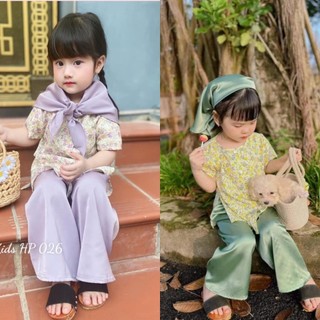 Bộ áo bà ba hoa nhí phối quấn lụa cho bé gái 8-30kg