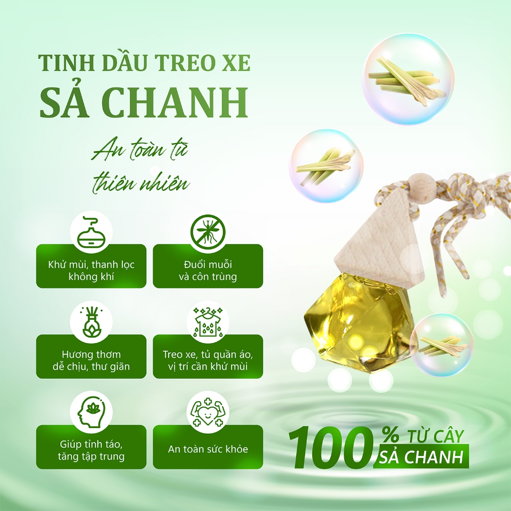 Tinh dầu treo xe, phòng, tủ quần áo nguyên chất khử mùi, thanh lọc không khí, giúp thư giãn tinh thần - avaskincare