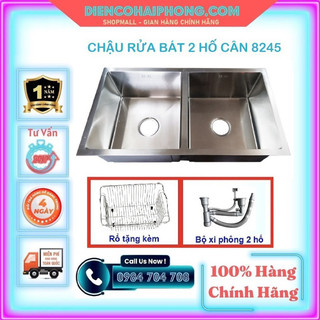 CHẬU RỬA BÁT ĐÚC 2 HỐ CÂN Inox 8245 SUS 304 (LOẠI 1)