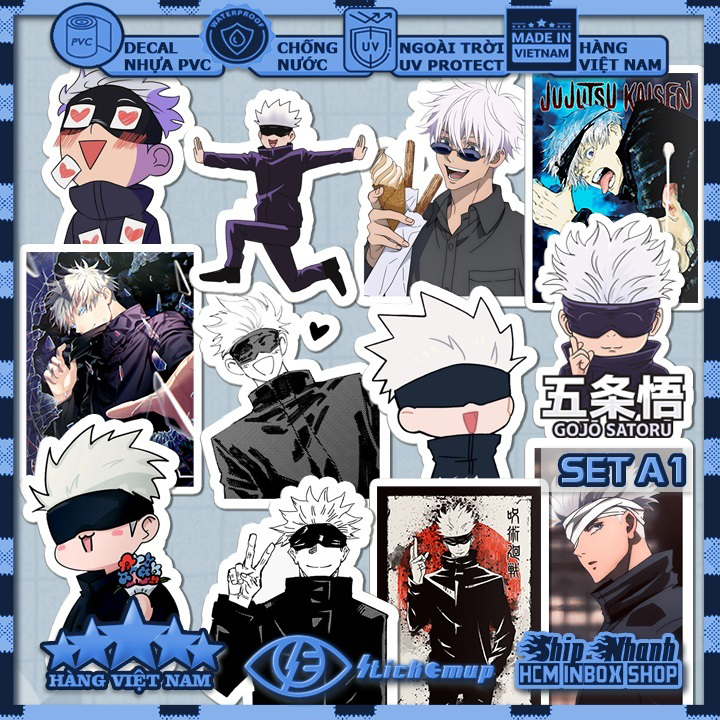 Sticker Hình dán Saturo Gojo - Jujutsu kaisen  - Hàng VN, chất liệu decal nhựa pvc, không thấm nước, dán xe, nón, laptop